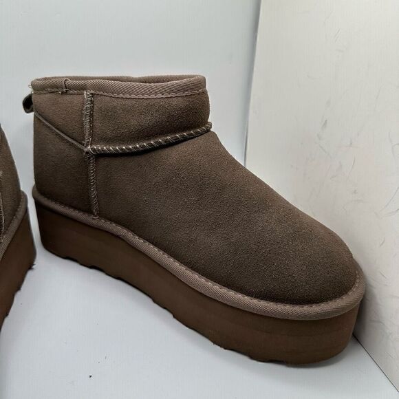 CUSHIONAIRE Women's Genuine Suede pull platform boot +Memory Foam 9.5 WIDE BROWN - Picture 6 of 7